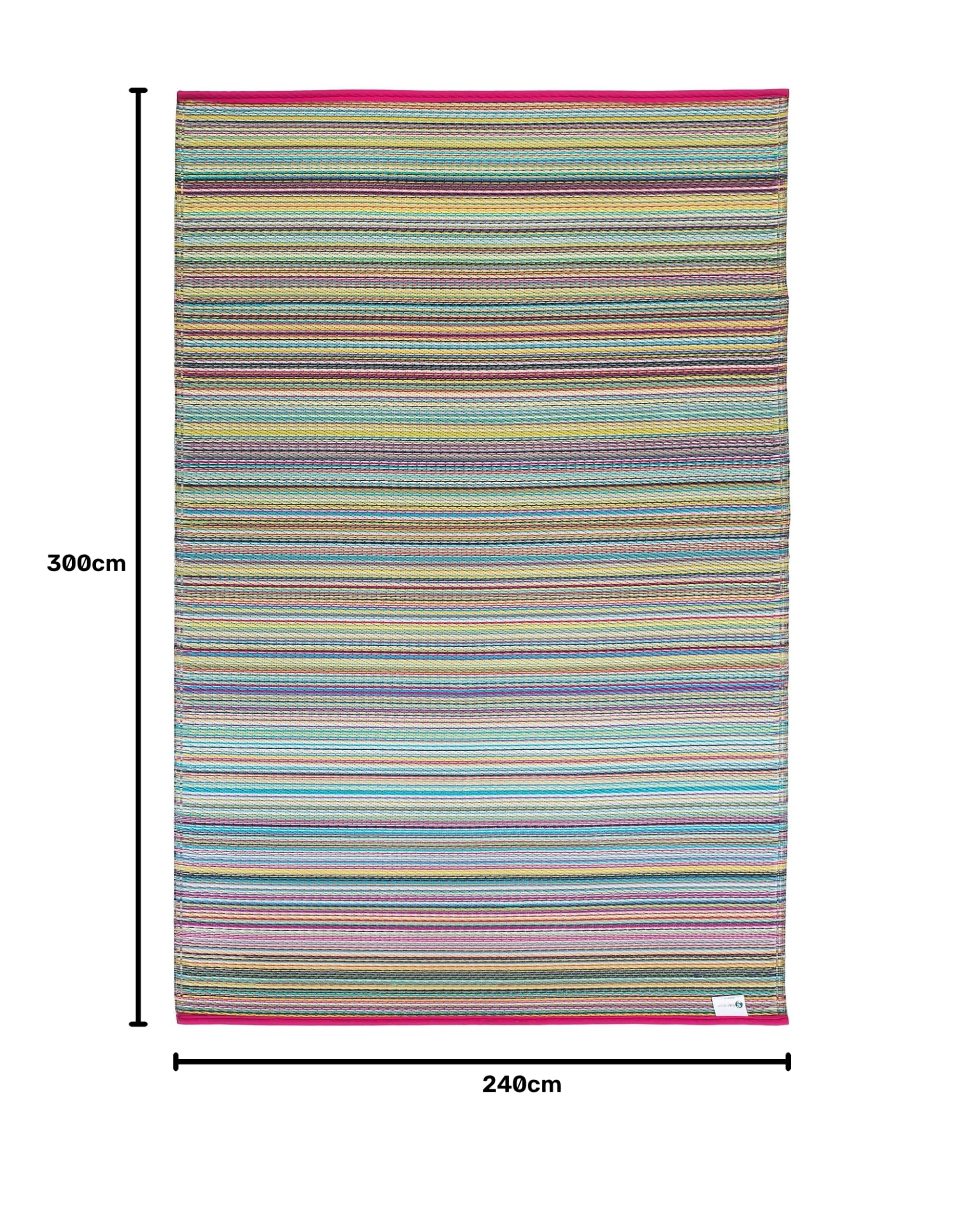 FAB HAB Outdoor-Teppich Cancun – Recycelter Kunststoff – Wetterfest, Wendbar, UV-beständig – Gestreift - Candy - 240x300 cm