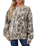 Eutten Womens Camo Sweatshirt Maple Leaf Print Oversized Camo Crewneck Sweatshirt Fleece Pullover Hoodies Long Sleeve
