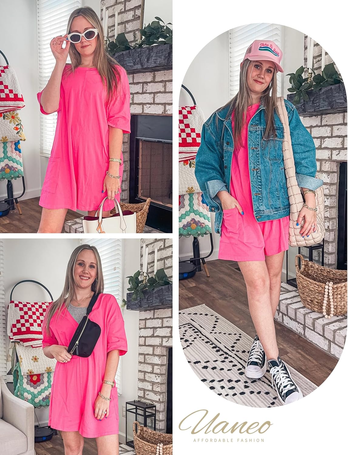 UANEO Rompers for Women Casual Oversized Athletic Jumpsuits Overalls Workout Hot Shot Tee Romper - Image 4