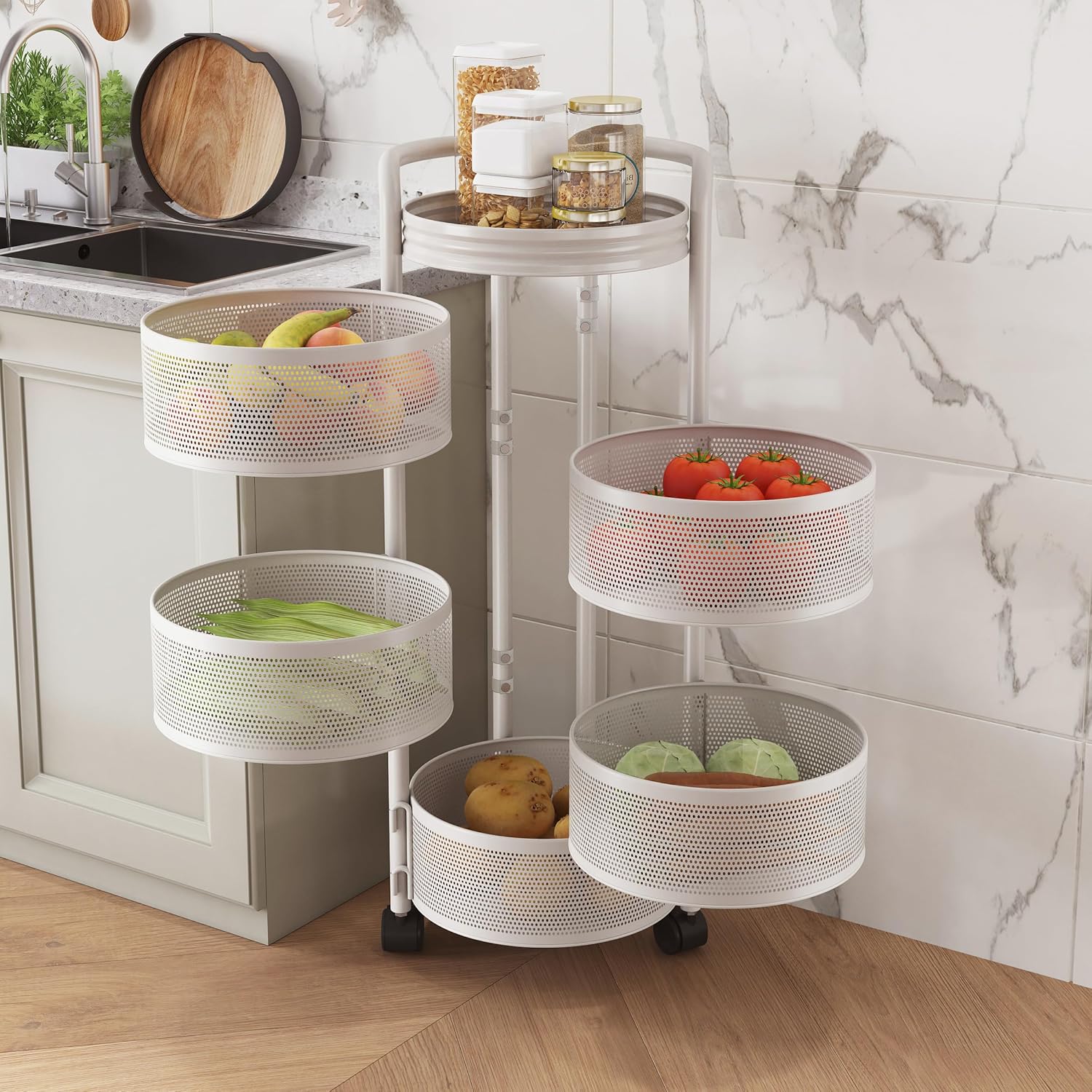 COVAODQ 5 tier rotating shelves,round rotating storage rack, rotating