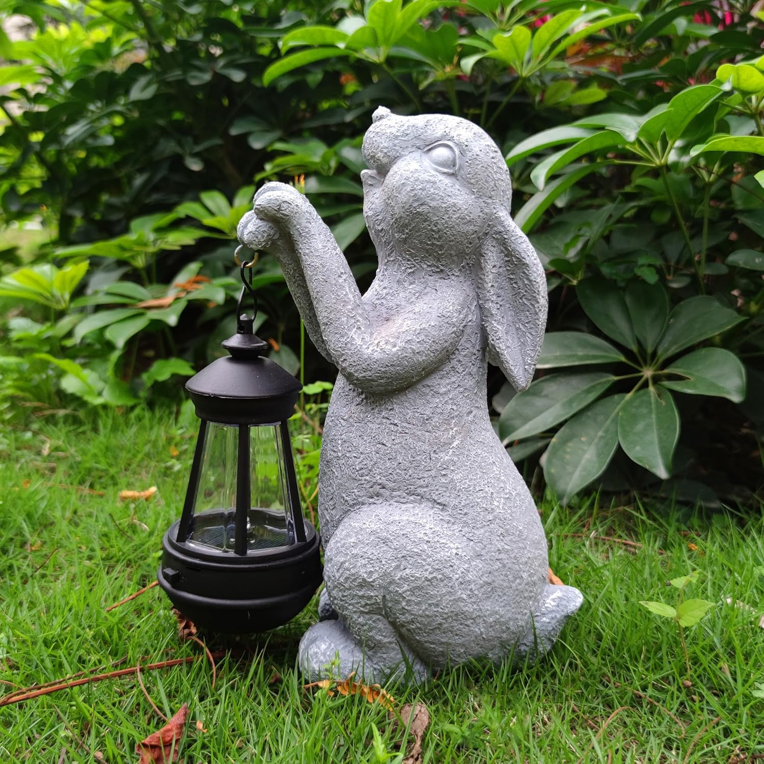 Rabbit Solar Garden Outdoor Statues,Resin Rabbit Figurine Decorations with Solar Lights Lantern, Outdoor Resin Bunny Decor for Lawn,Yard, Unique Housewarming Gift for Garden Home