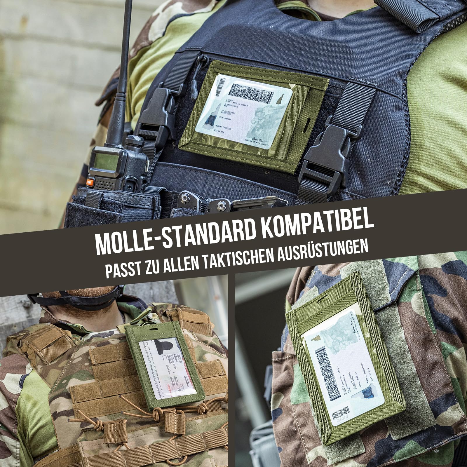 OneTigris 2-in-1 Taktischer Ausweishalter , 500D Cordura Nylon, MOLLE-kompatibel, Ausweistasche mit Sichtfenster, 3 Kartenfächern & Stifthalter, Ideal für EDC, Outdoor, Sicherheitskräfte