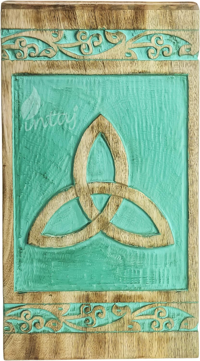 INTAJ Beautifully Handmade Wooden Urn for Human Ashes - Adult Cremation Urn for Ashes - Human Funeral Box Urn for Human Remains | Celtic Knot Burial Funerary Urn (N&G - Antique, Adult 250 Cu/in)