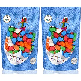 Hanukkah Dreidels 200-Pack Multicolor Plastic Chanuka Draydels with English Transliteration, Includes Dreidel Game Instruction Cards (200-Pack)