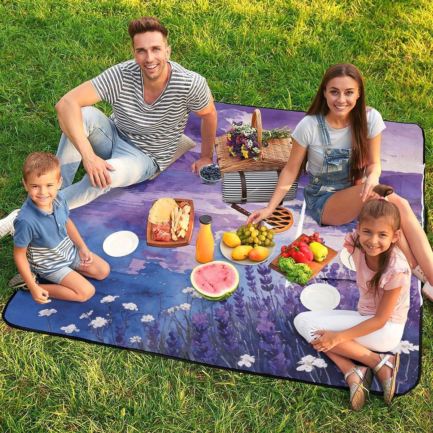 Purple Serenity Picnic Blanket with Zipper Water Resistant Sand Free Picnic Mat Washable Foldable Easy Carry Beach Blanket for Lawn Beach Hiking Camping