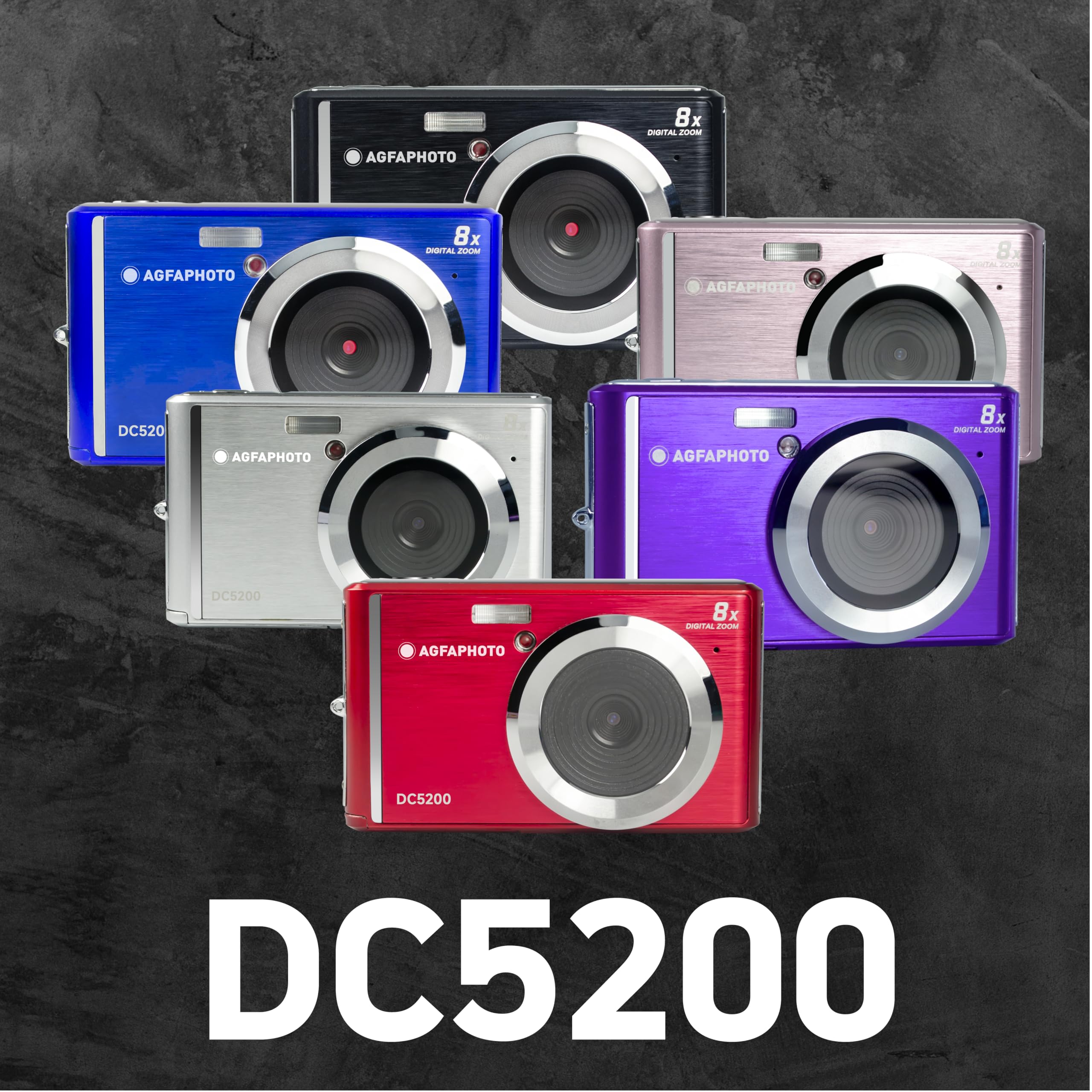 AgfaPhoto Realishot DC5200 - Appareil Photo Compact, 21MP, Ecran LCD 2,4", Zoom Digital 8X, Vidéo HD 720p, Batterie Lithium, Cartes SD, Modes Scène