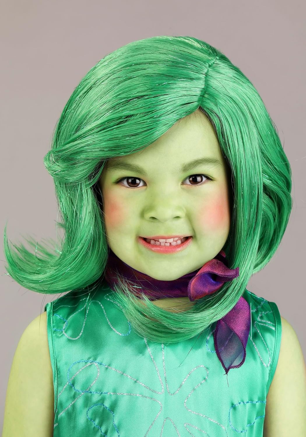 Toddler Disgust Costume | Disney and Pixar Inside Out Girl's Disgust Green Dress w/Purple Scarf & Green Wig Outfit
