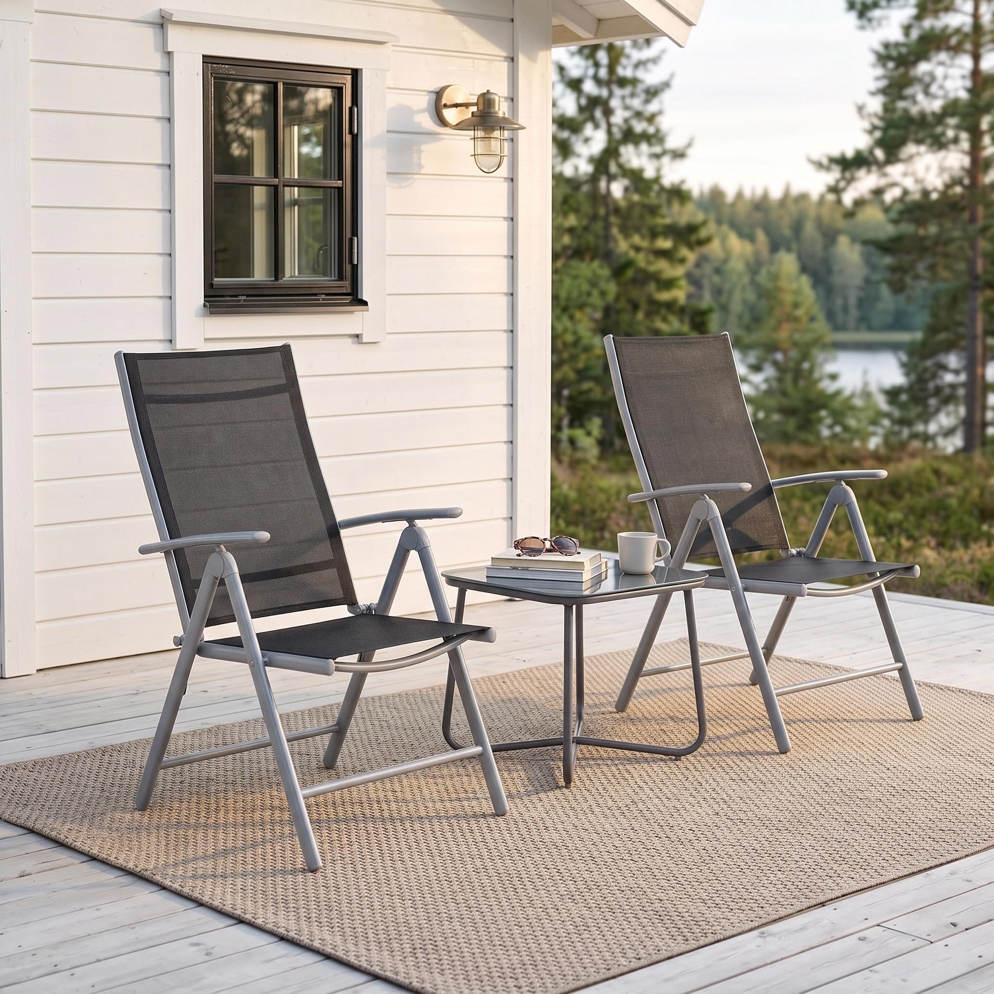 LIFERUN Lot de 2 Chaises de Jardin Pliantes avec Accoudoirs