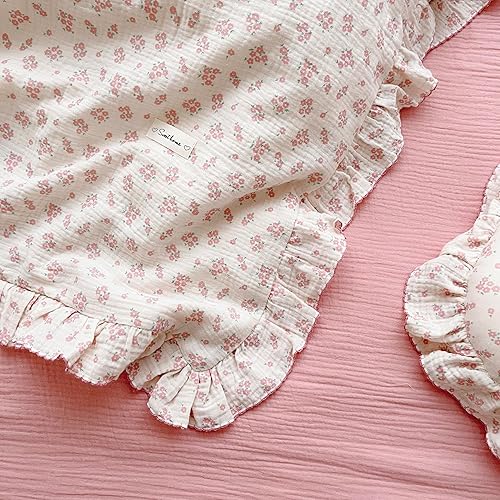 Miniatura 3 de BuLuTu Funda de almohada de muselina de algodón con borde de volantes y flores Galsang para niños, almohada de viaje suave para niños, niñas,