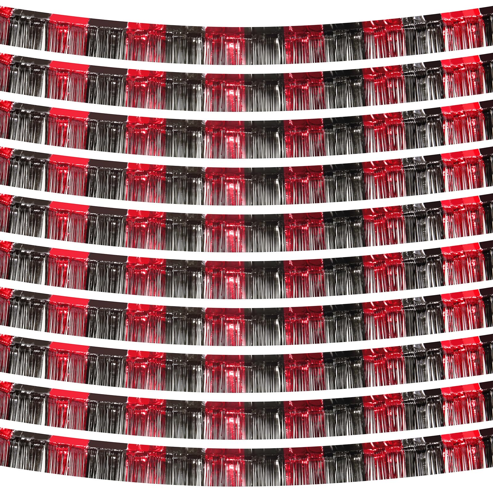 10 Pack 10 Feet Black Red Foil Fringe Garland Tinsel Parade Float Decoration Birthday Party Halloween Christmas New Year Homecoming Decor Hanging Backdrop Banner Table Skirts