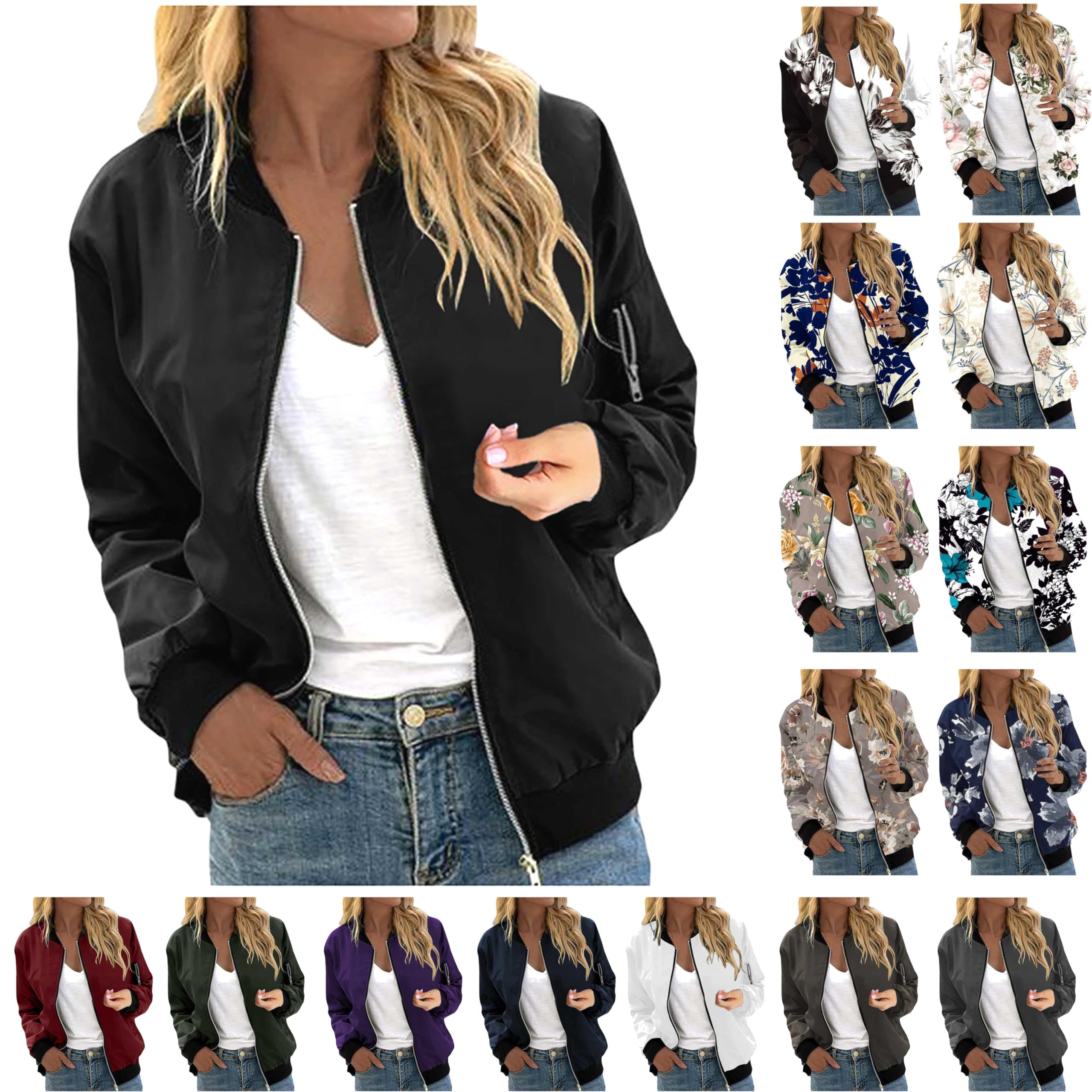 Chaqueta bomber para mujer, chaqueta de primavera con estampado de flores, chaqueta ligera de verano, cremallera corta, chaqueta piloto, chaqueta blusón, manga larga delgada, chaqueta de entretiempo