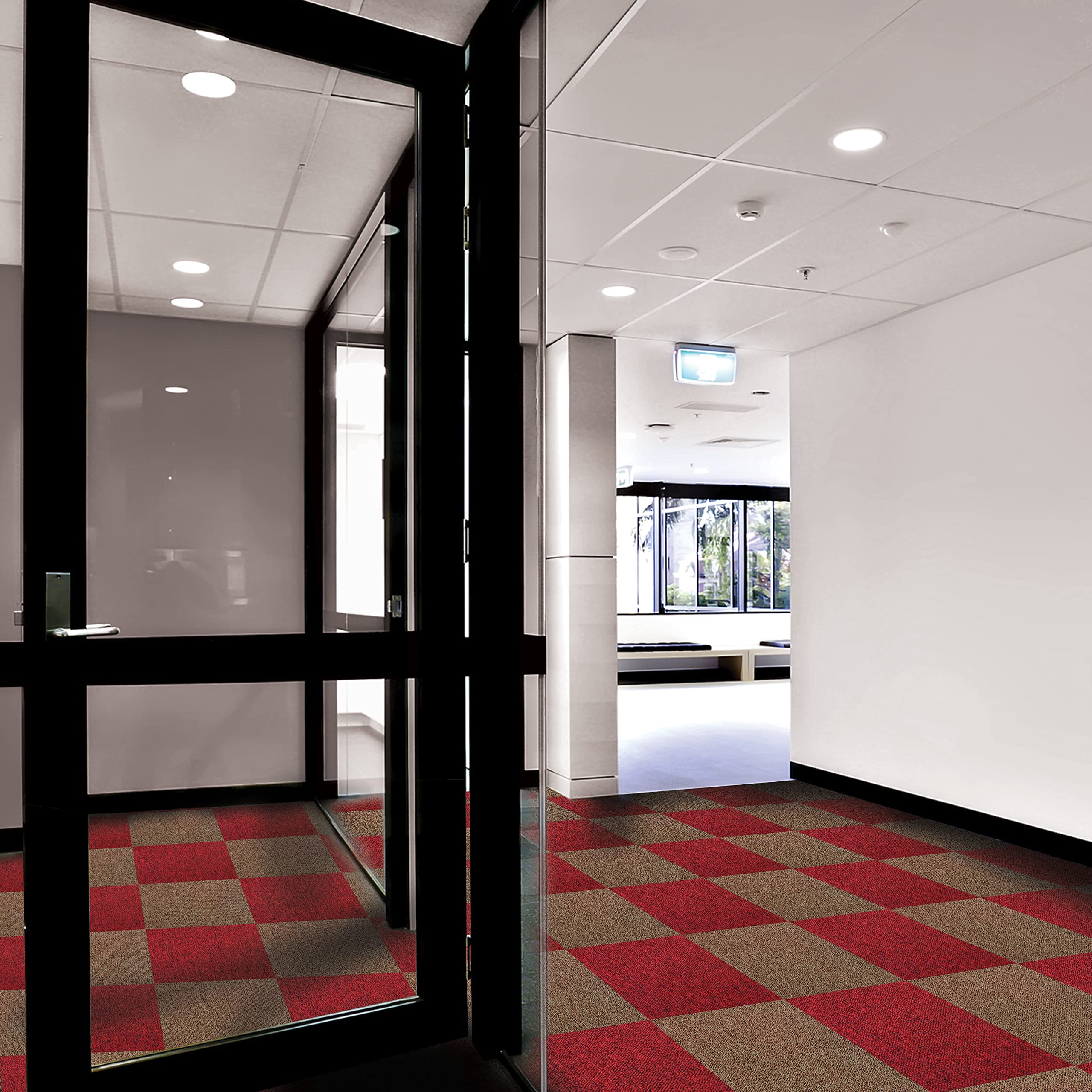 Dalle de Moquette Ultra-Résistant Couleur Sable & Rouge Écarlate pour Usage Professionnel, 2 Paquets de 20 Dalles de 50cm x 50cm (Superficie de 10m²)