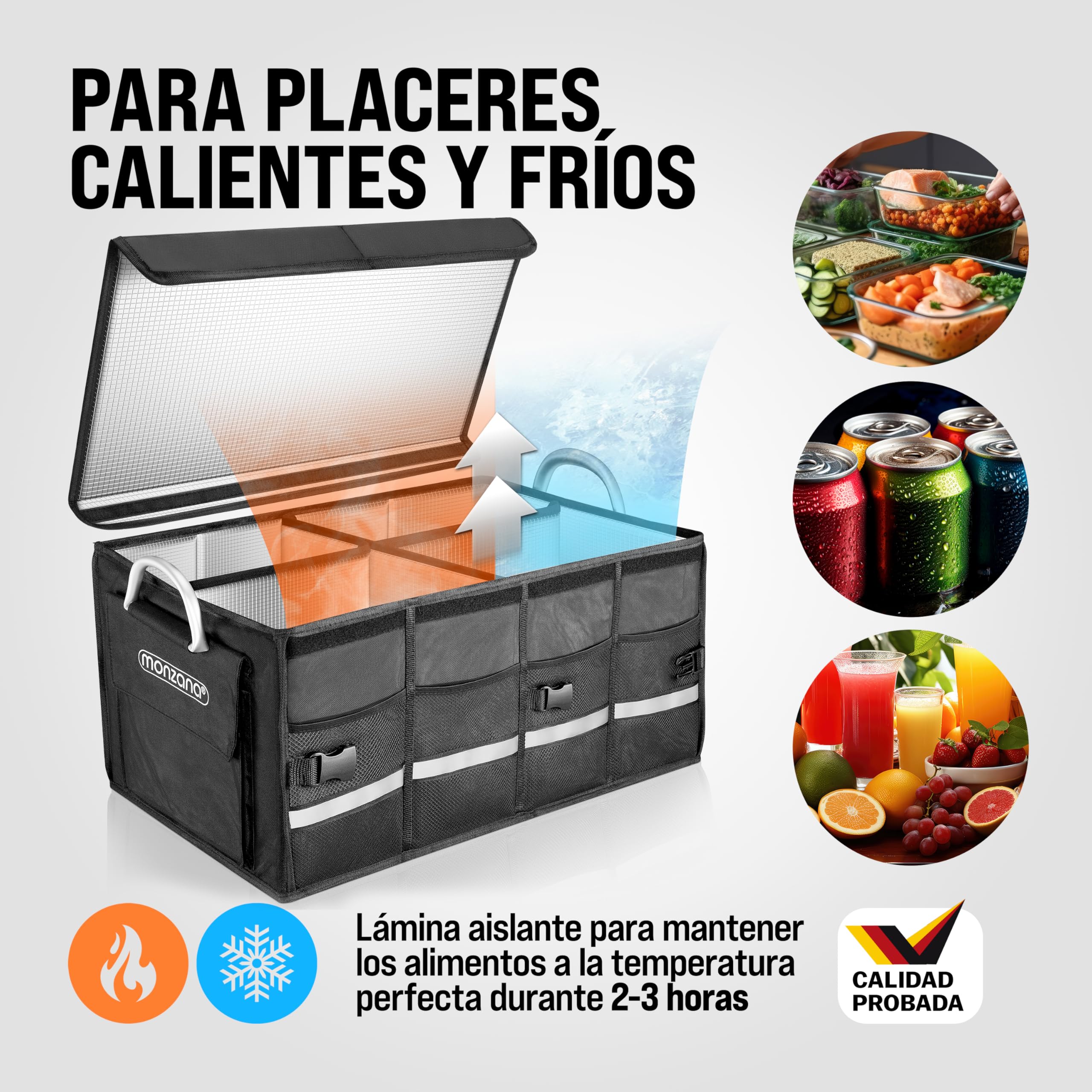 Monzana® Organizador coche Bolsa para maletero 68L Cesta Almacenamiento Caja Plegable con Aislante Negro