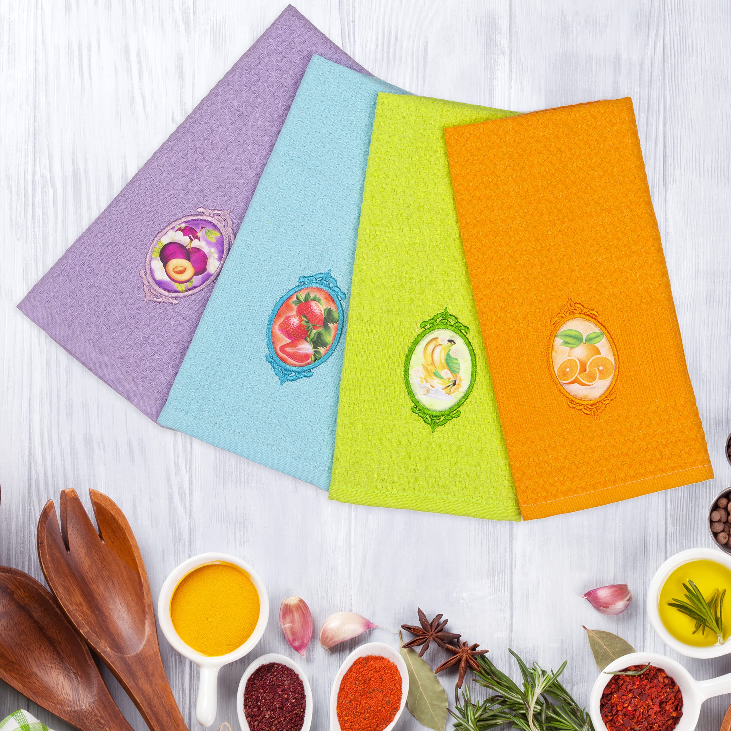 Set 4 Asciugamani Natalizi In Puro Cotone Con Ricami - Strofinacci Decorativi Per Cucina E Bagno, Regalo Natale - 2