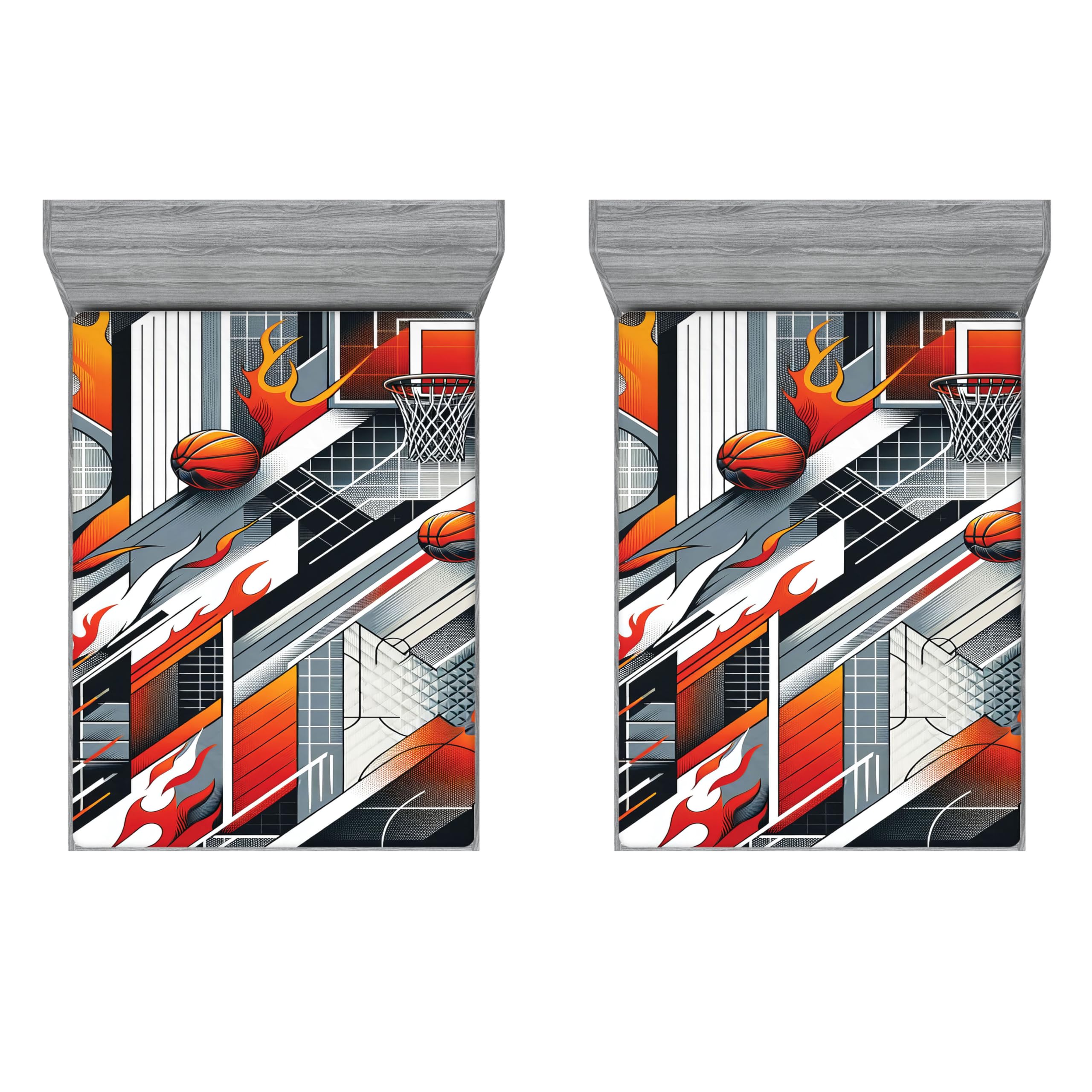 Ambesonne Basketball 2 Pack Fitted Sheet, Futurist Lines Balls Art, Bed Cover All-Round Elastic Deep Pockets 2 Pieces, Package Contains 2 California King Fitted Sheets, Vermilion Blue Grey