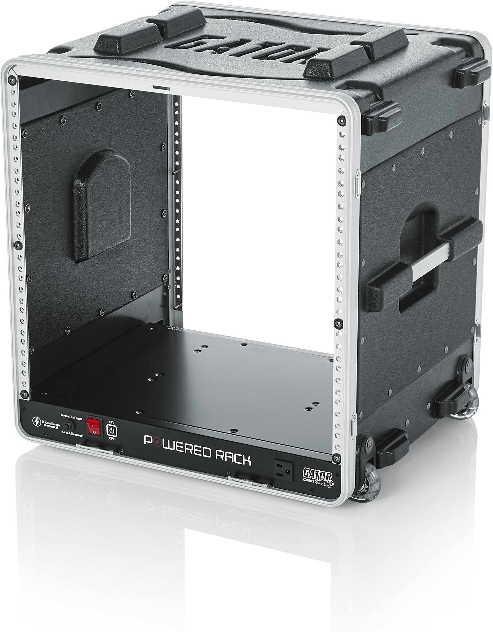 GatorCases Lightweight Molded 4U Rack Case with Built-in Power Supply, Heavy Duty Latches, Retractable Tow Handle, and Recessed Wheels; 19.25" depth, 10U (GRR-10PL-US)