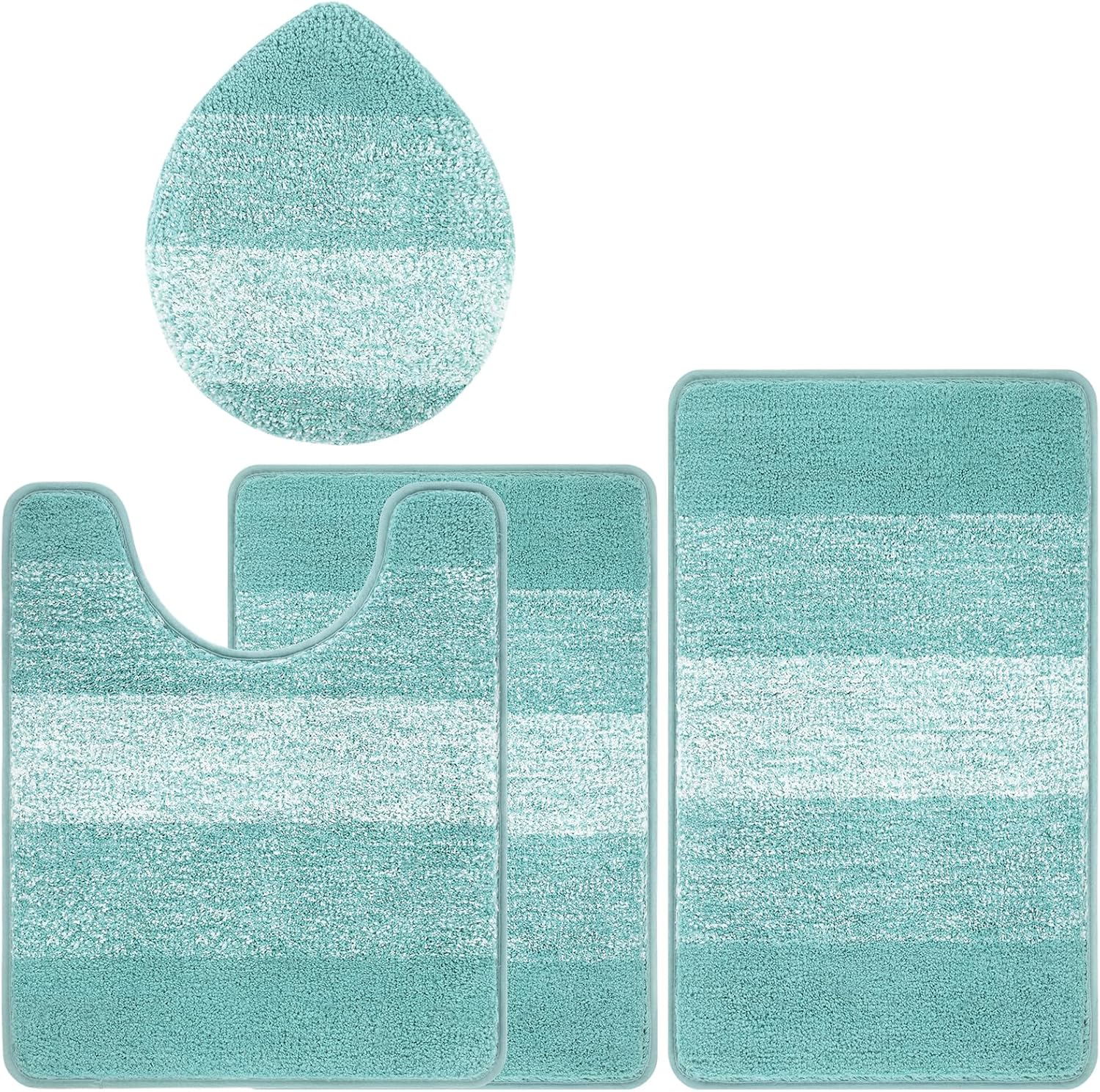 Bsmathom Bath Rug Set 4 Piece with Toilet Lid Cover and Rug Set, Non Slip Absorbent Bath Mats for Bathroom Floor, Machine Washable Bathroom Rugs with U-Shaped Contour Toilet Mat, Teal - Image 7