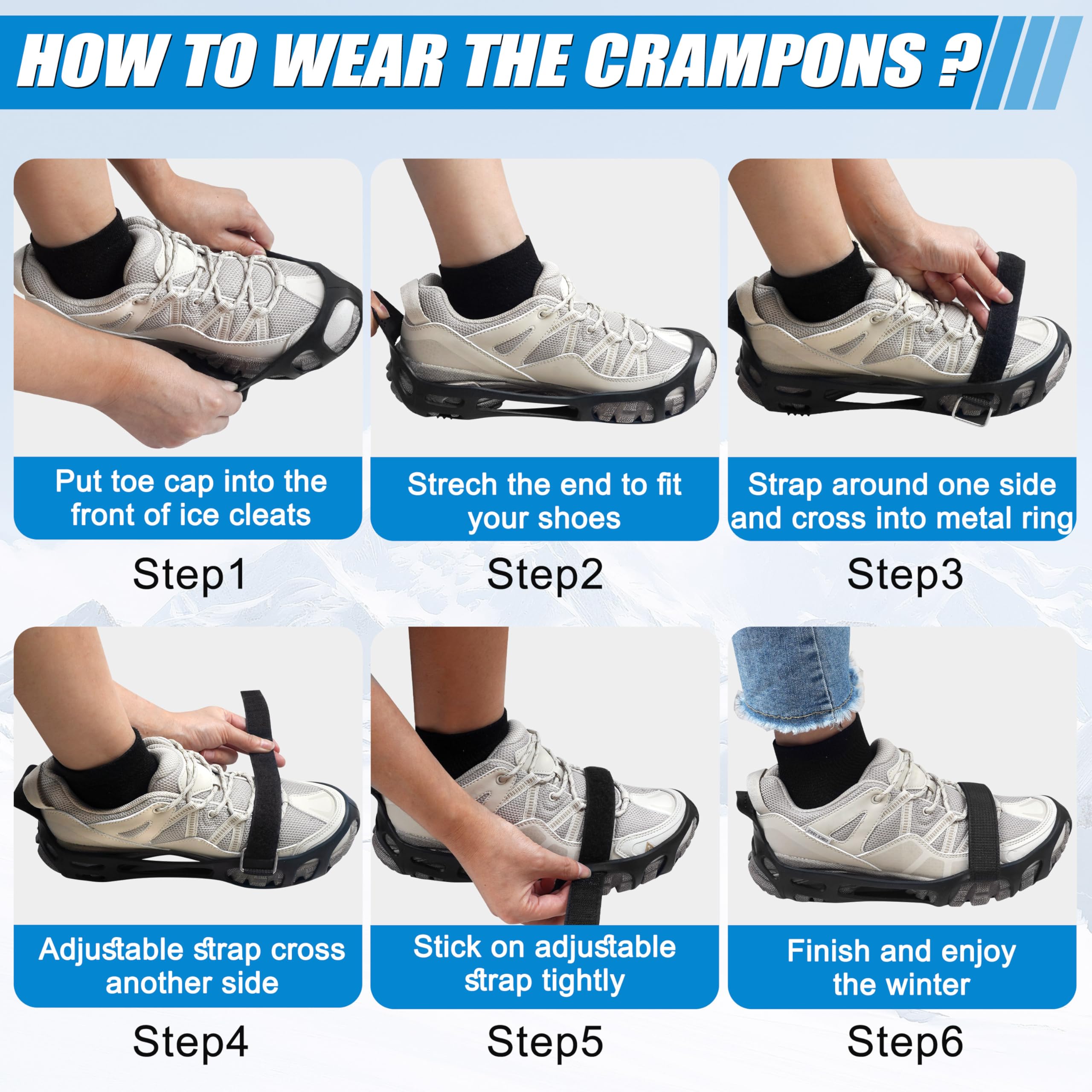 Ice Cleats Snow Traction Cleats Crampons for Walking on Snow and Ice 24 Steel Cleat for Boots Shoes Men Women Kids Anti Slip Stretch Footwear for Hiking Jogging