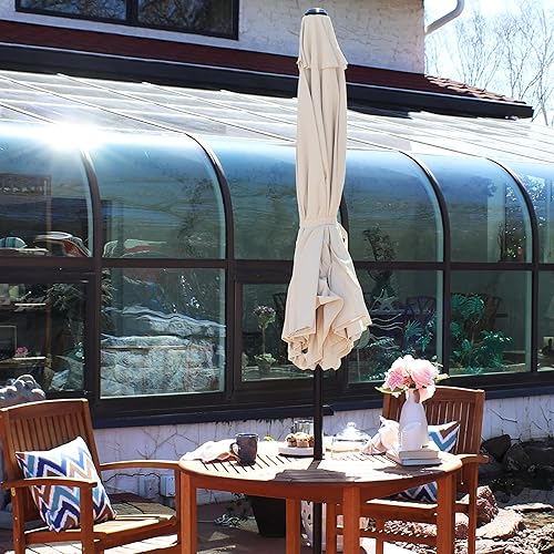 Miniatura 86 de Sunnydaze Sombrilla de patio al aire libre de 7.5 pies, sombrilla de poliéster con botón de inclinación y manivela, 8 varillas resistentes, color