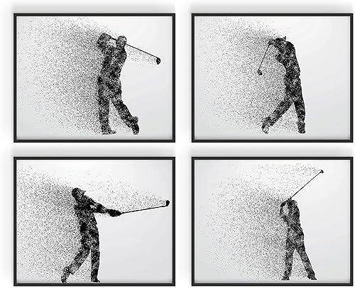 Miniatura 5 de Juego de 4 impresiones artísticas para decoración de pared de golf 8 x 10 pulgadas sin marco  Cueva de hombre oficina dormitorio sótano bar idea de