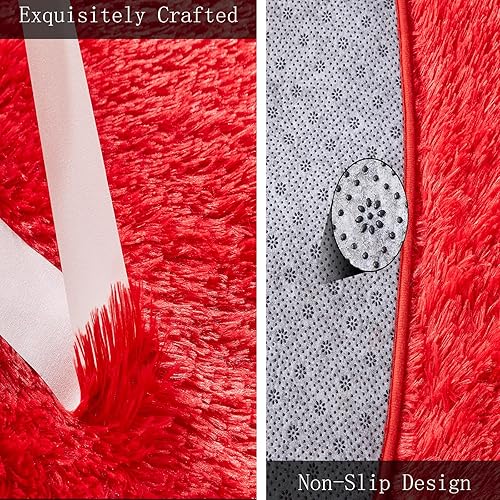 Miniatura 6 de Alfombra redonda roja de 4 x 4 pies, mullida y acogedora para dormitorio de niños y niñas, alfombra circular suave y lanuda para cuarto de bebé,