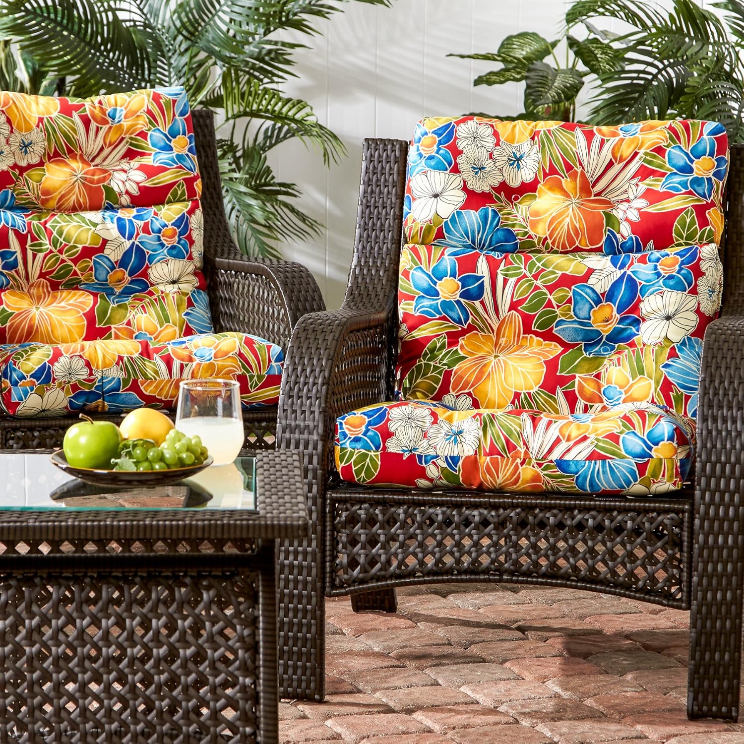 Greendale Home Fashions Outdoor 44x22-inch High Back Chair Cushions (Set of 2), Aloha Crimson