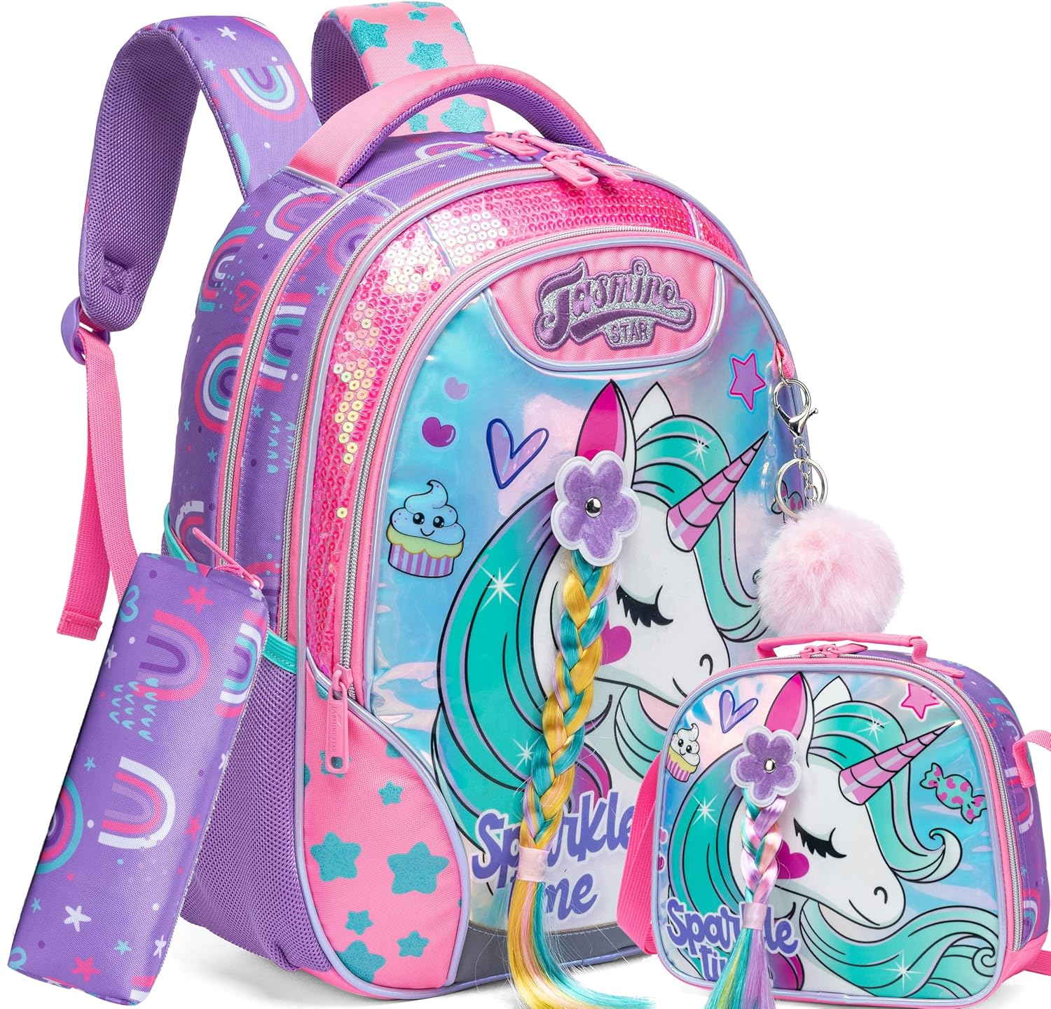 Backpack for Girls 16 Backpacks for Girls for School Sequin Backpack with Lunch Box for Elementary Students