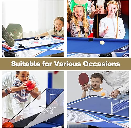 Miniatura 5 de HLC - Juego de mesa de juego 5 en 1, portátil, multijuego, mesa de juego plegable con accesorios, futbolín, ping pong, billar en la piscina, hockey