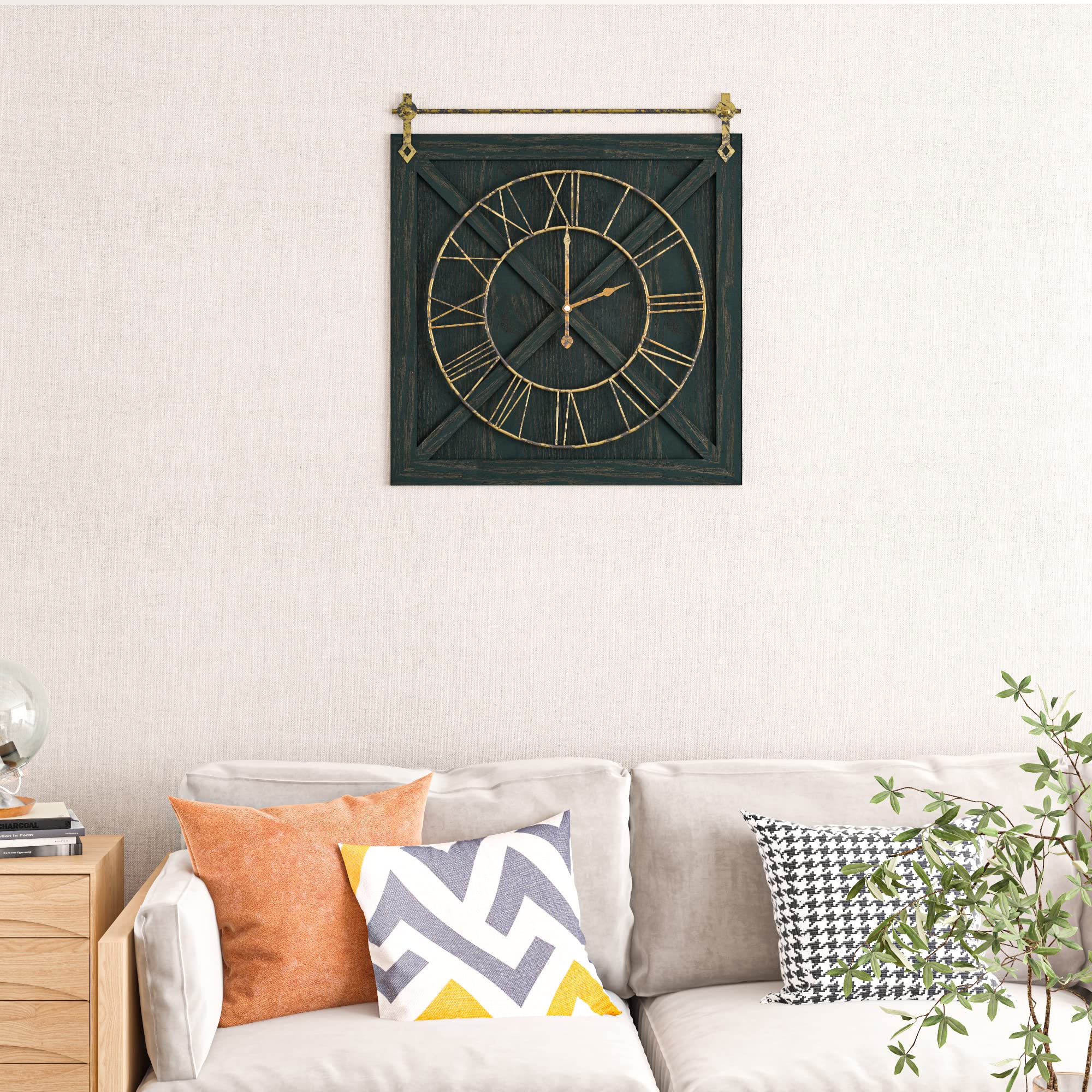 Maxstar Wanduhr Ohne Ticken | Moderne Rustikale Uhr Für Wohnzimmer & Büro | 14 Zoll Braun-Holz