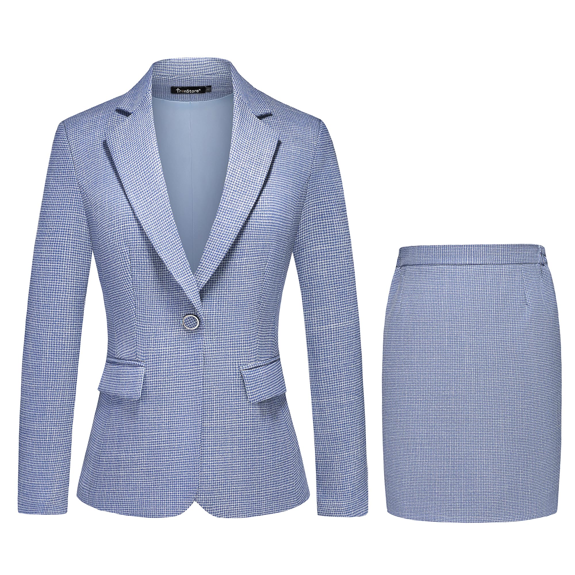 Women's Business Skirt Suit 2 Piece Set Plaid Houndstooth Blazer Pencil Skirt for Women-image-19