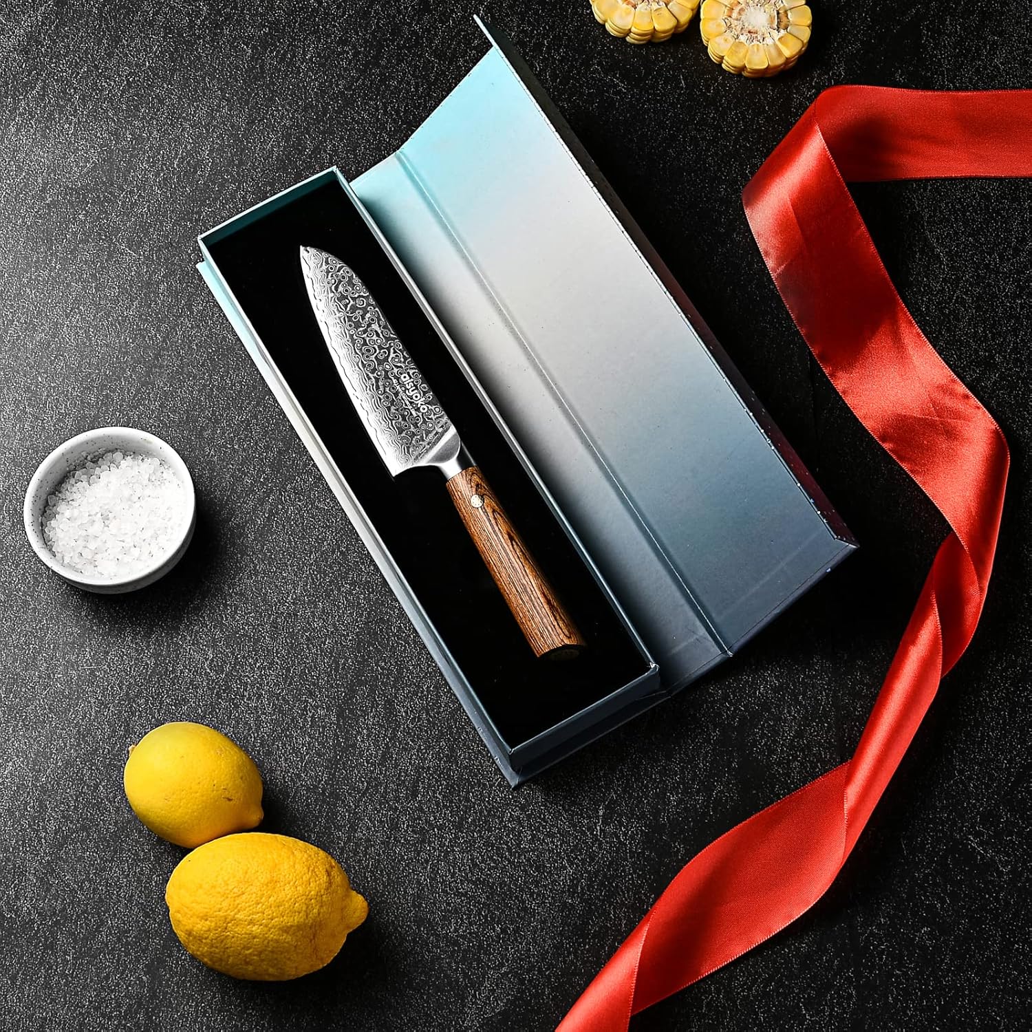 Santoku Knife 5 inches-Japan VG-10 Super Steel 67 Layer Damascus Steel-Sharp Kitchen Knife-Luxury Gift Box with Colored Wooden Handle-With Scabbard - Image 8