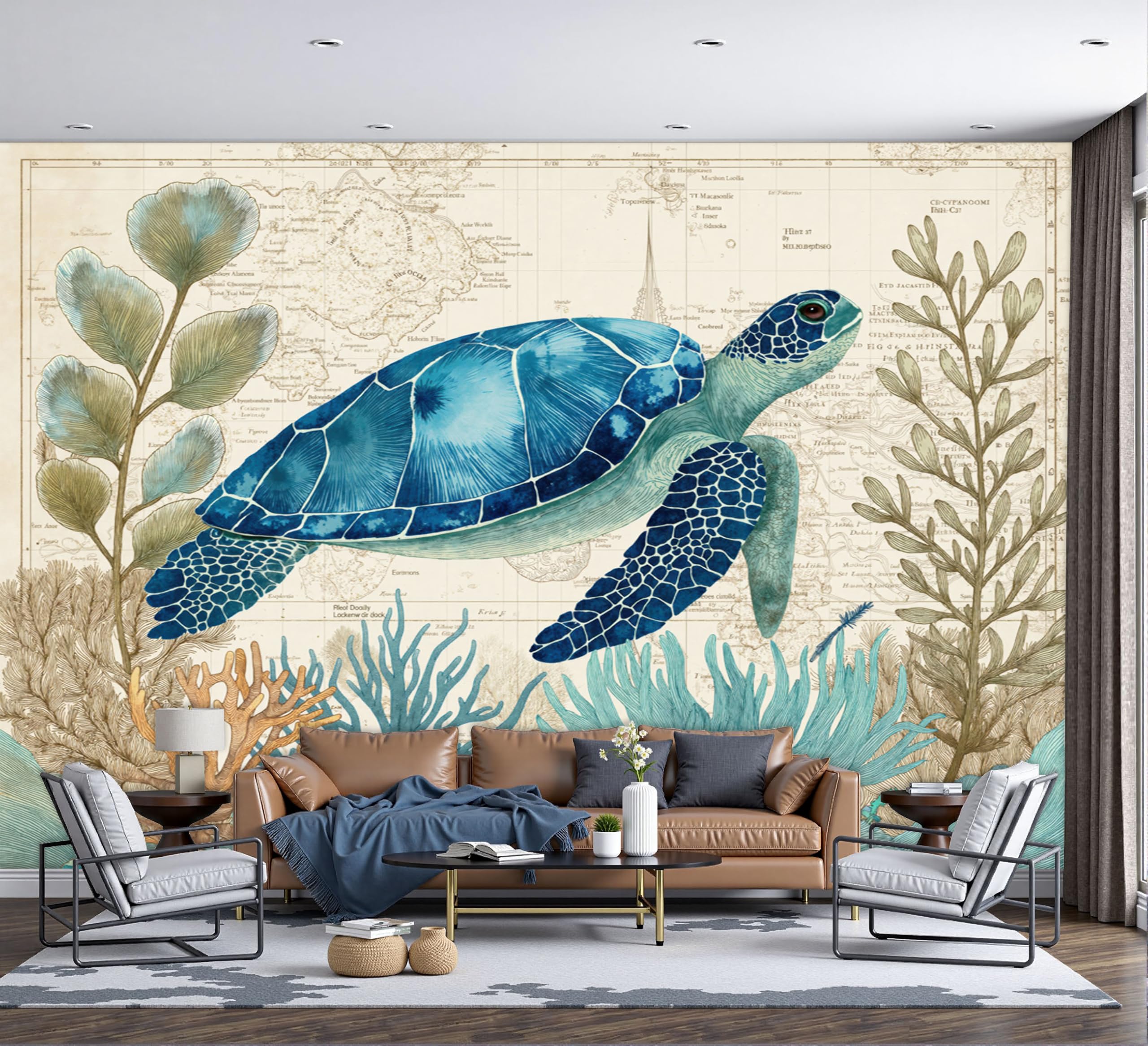 Tapisserie Panoramique Étoiles de Mer en intissé haut de gamme bleu foncé