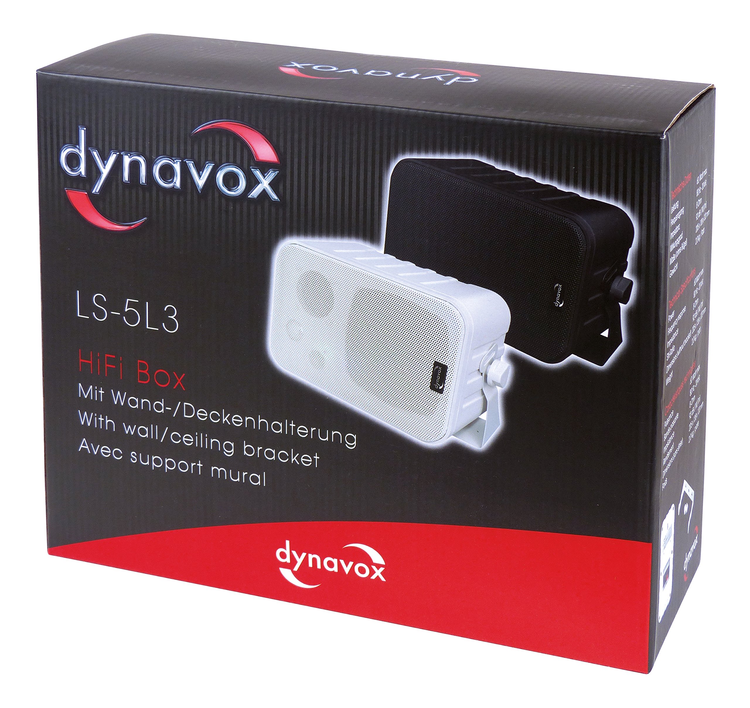 Dynavox 3-Wege Mini-Box mit Halterung für Wandmontage, Paar, Kleiner Surround-Lautsprecher für Heimkino, Weiss