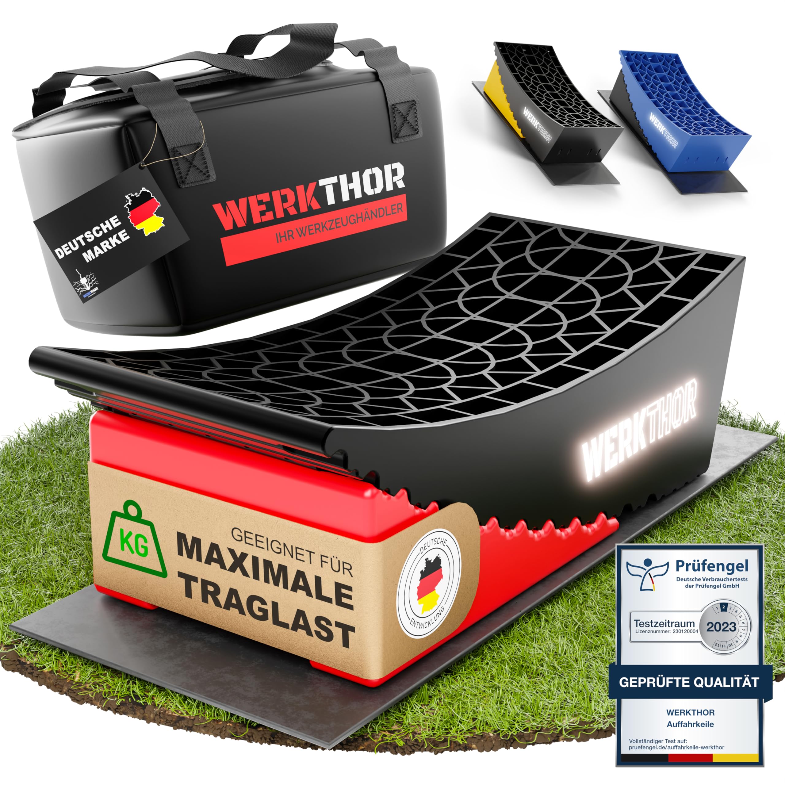 WERKTHOR Cunei per Camper Rosso Set di 2, Collaudati per Caravan e Rimorchi fino a 13,5t, con Borsa di Trasporto