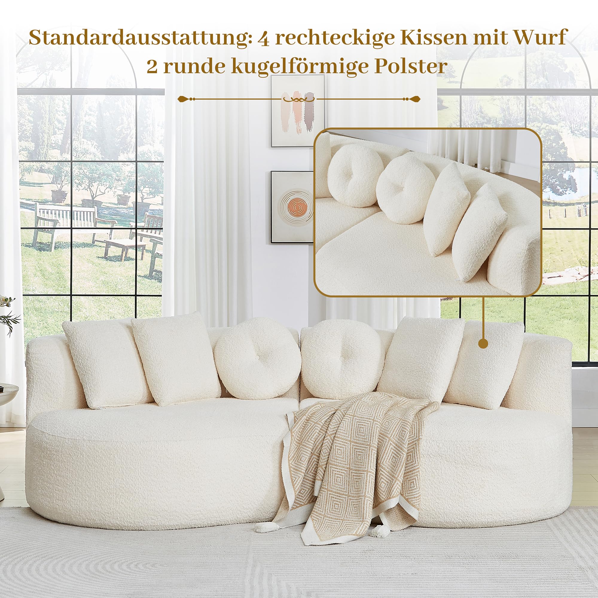 Sofa 2-osobowa szenilowa, wzór nerkowca, modułowa, zakrzywiona