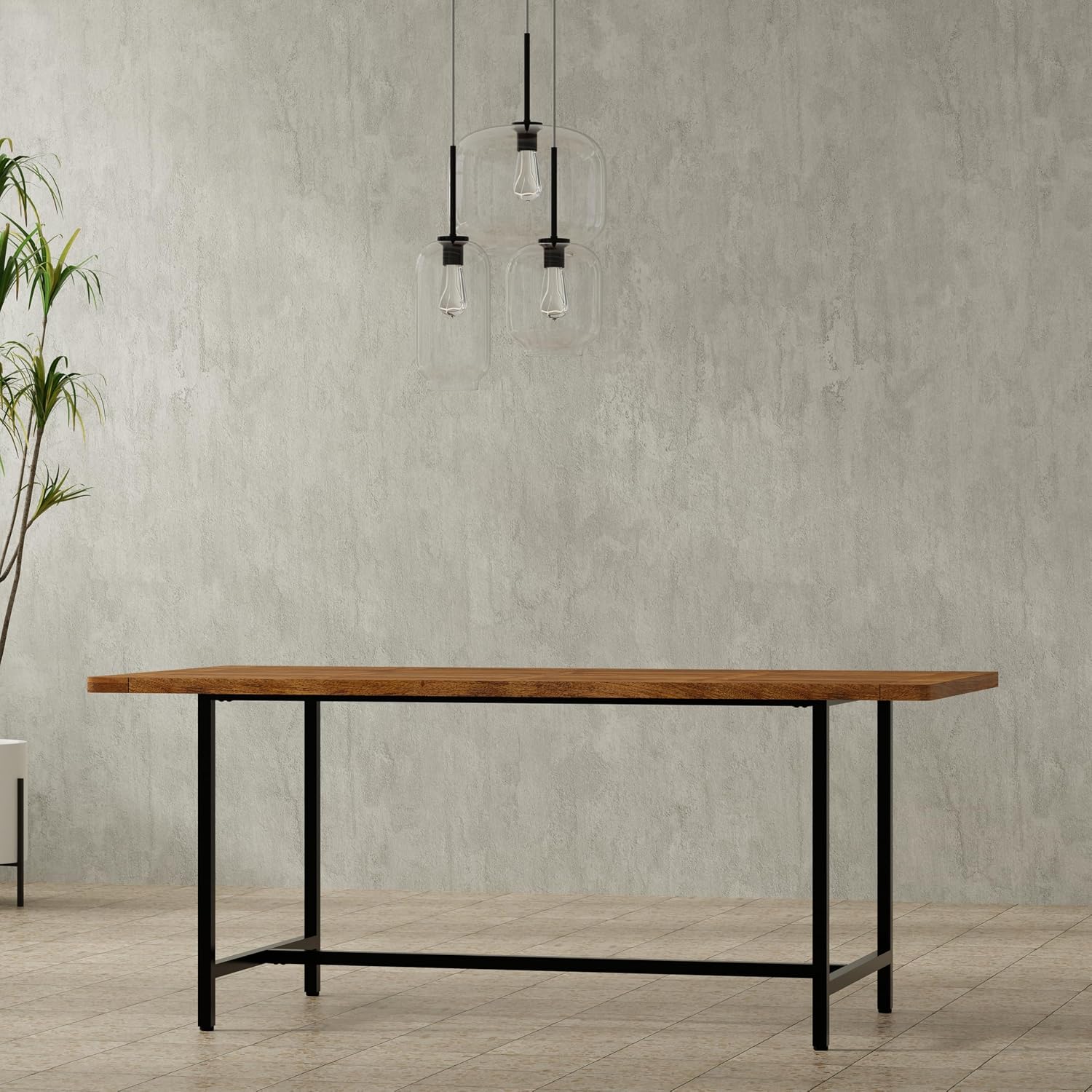 SIMPLIHOME Campbell Dining Table - 72 inch Wide Solid Mango Wood Rectangular Kitchen Table in Burnt Wax, Modern Industrial Style for Dining Room with Black Powder-Coated Iron Base, Seats 6