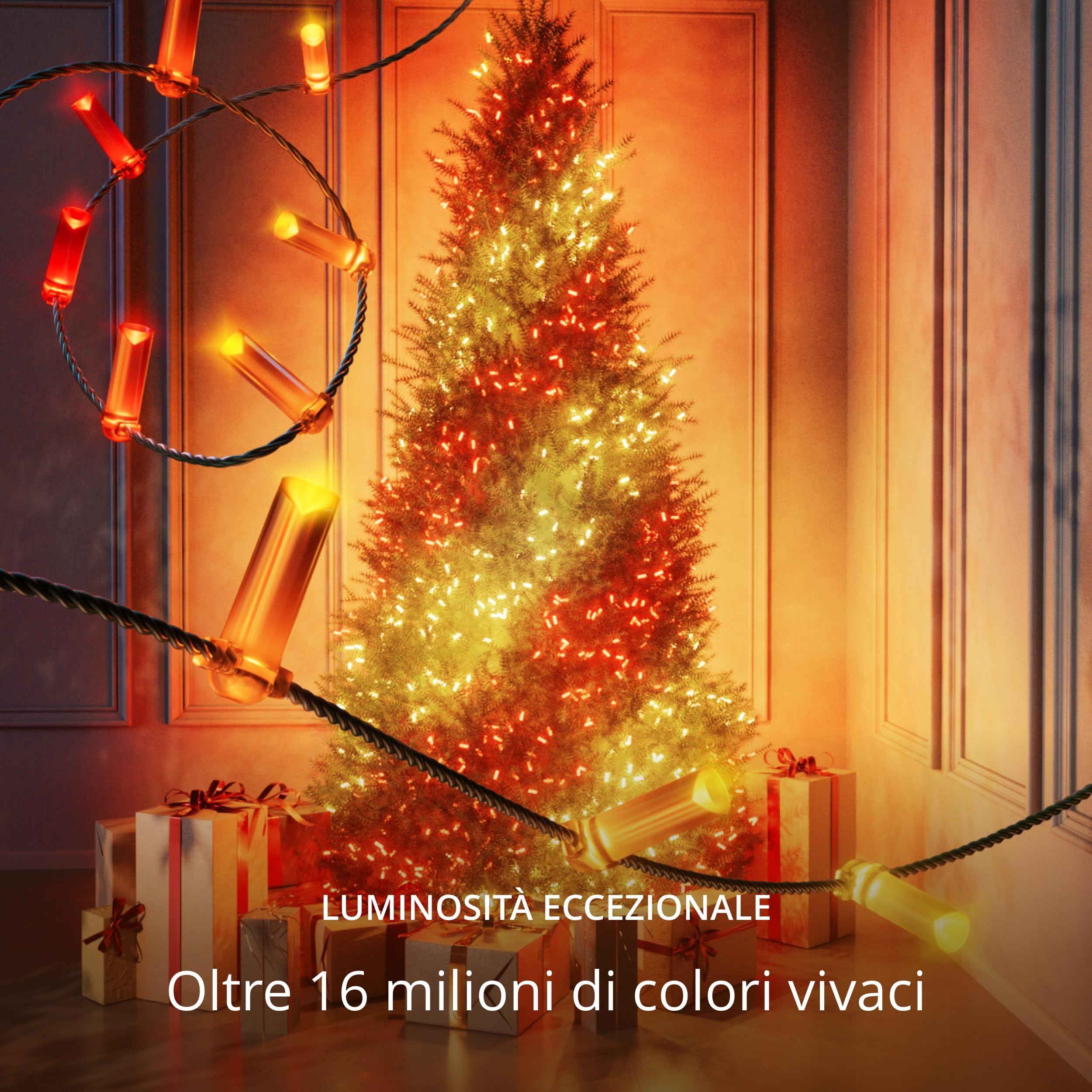 Twinkly Strings USB-C Candle 200 LED, Striscia Luci LED a Forma di Candela, Luci LED Multicolore RGB, Compatibile con Alexa, Google Home, Luci Mappabili, Alimentazione USB C, Filo Verde, 12m