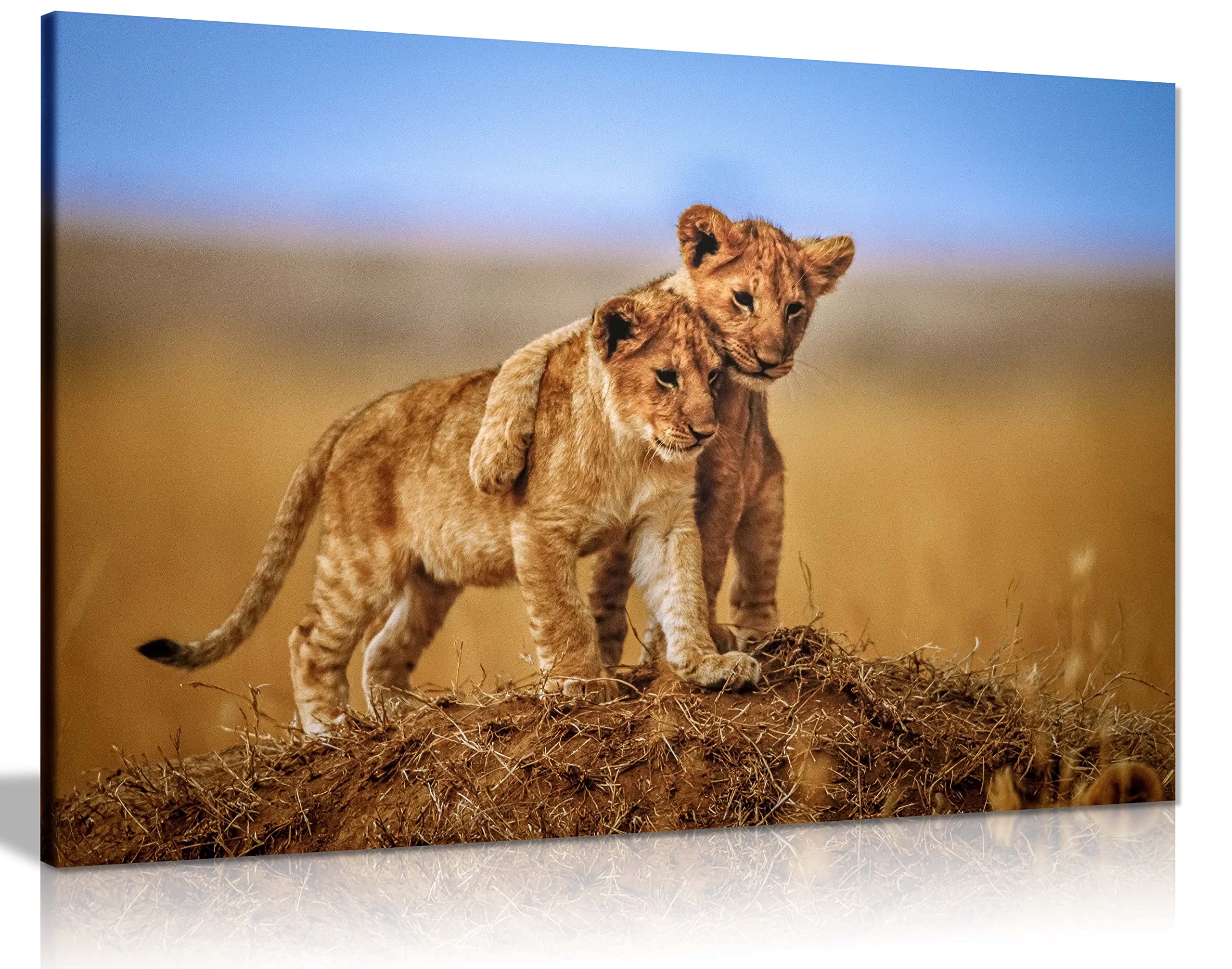 Panther Print Fine Art Prints Lions Friendship Hug African Safari Artistic Framed Canvas Print, Pictures for Home Walls, Bedroom, Living Room & Bathroom Decor 76x51cm (30x20in)