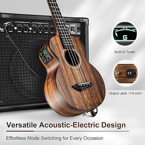 Miniatura 5 de Caramel Ukulele Eléctrico Tenor CT204 de Madera de Acacia Totalmente Maciza de 26 Pulgadas, Kit Profesional de Ukulele para Principiantes, Paquete