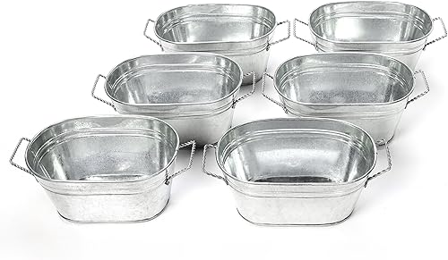 Miniatura 5 de Hosley Juego de 6 macetas ovaladas galvanizadas de 7.5 pulgadas de largo de 3.5 pulgadas de alto. Regalo ideal para bodas, inauguración de casa,