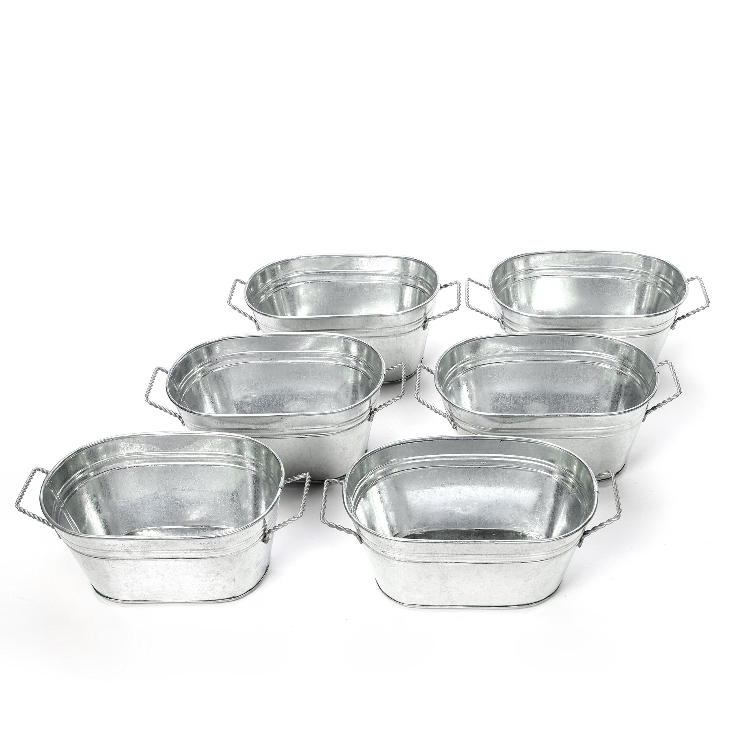 Hosley 6er-Set Ovale Blumentöpfe Verzinkt – 19,1 Cm Lang, 8,9 Cm Hoch, Für Deko Innen & Außen