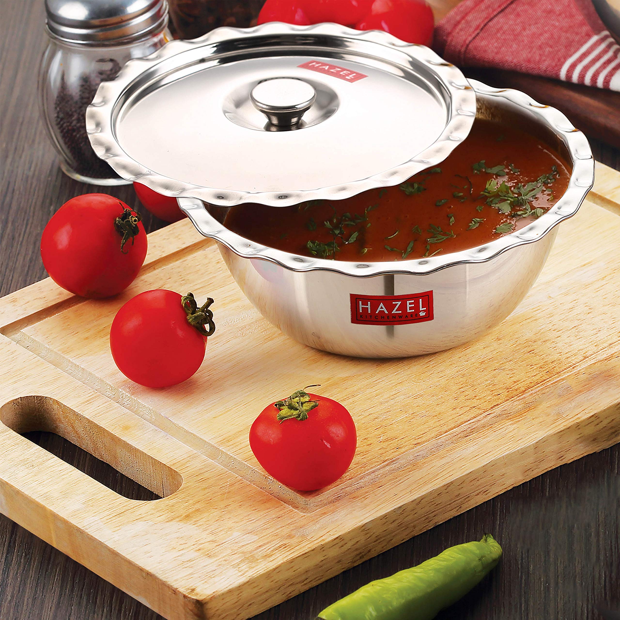HAZEL Classic Stainless Steel Serving Bowl Wati Vati Katori with Lid, Silver, 21 cm, 1300 ml (B08TCGH6MN) Amazon Price History, Amazon Price Tracker
