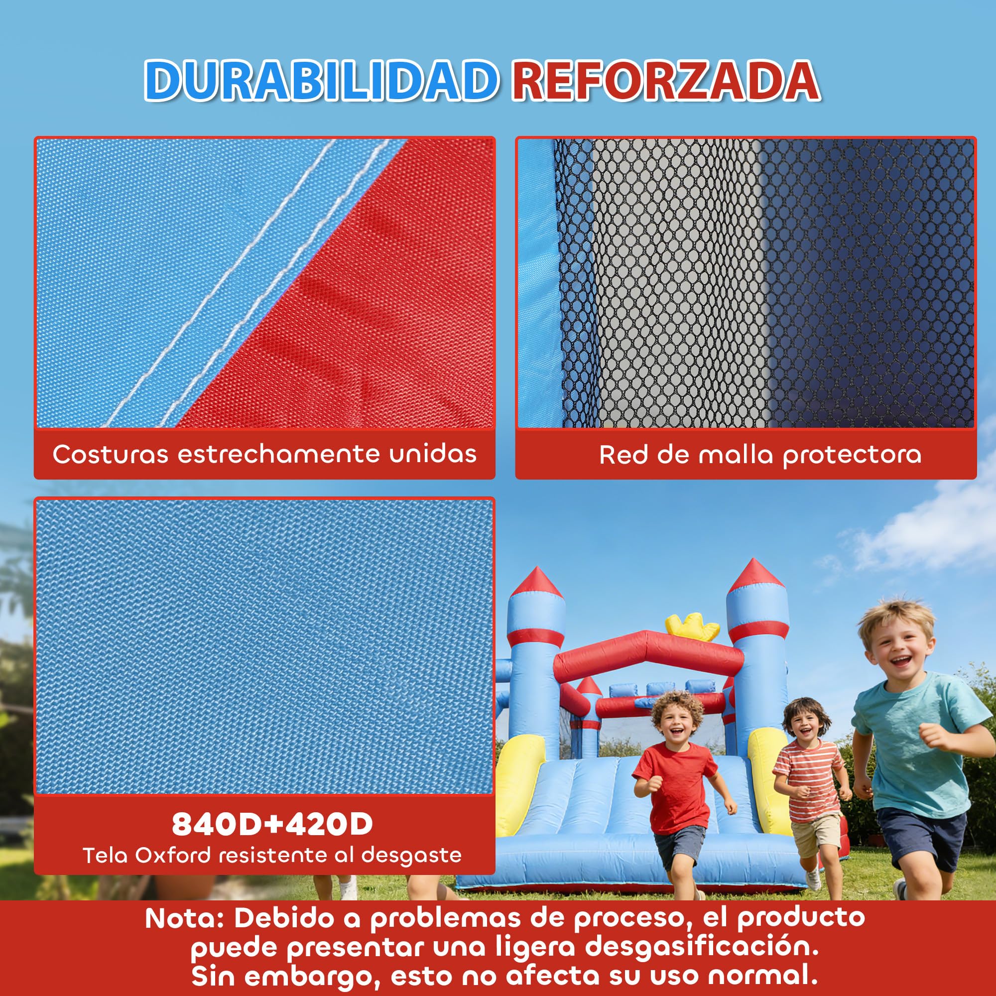 AIYAPLAY Castillo Hinchable para Niños con Soplador, Castillo Hinchable con Tobogán, Zona de Salto, Piscina, Pilar de Boxeo y Aro de Baloncesto, para Niños 3-8 Años, Interior, Exterior, 277x270x215 cm