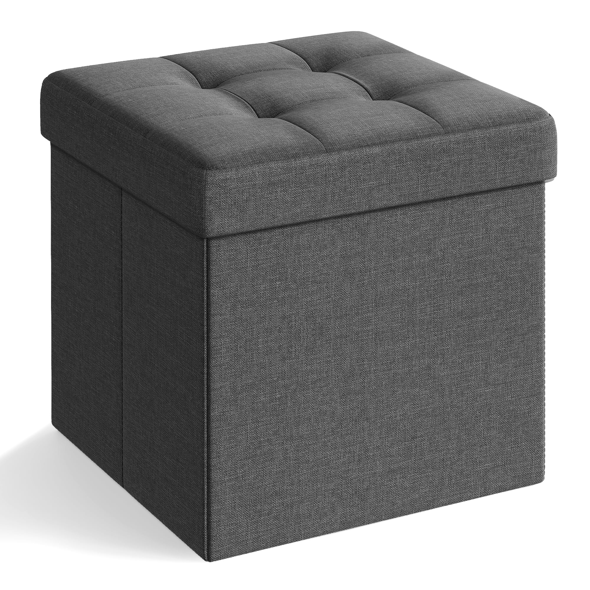 SONGMICS MAZIE Collection - Storage Ottoman Cube, 38 cm Folding Foot Rest Stool, Small Ottoman with Storage, Easy Assembly, for Living Room, Bedroom, Dorm, Dark Grey LSF82GYZThe Forest Stewardship Council