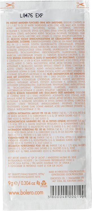 Bolero Essential Hydration Sugar Free Fruit Drink Mandarin 12 Sachets