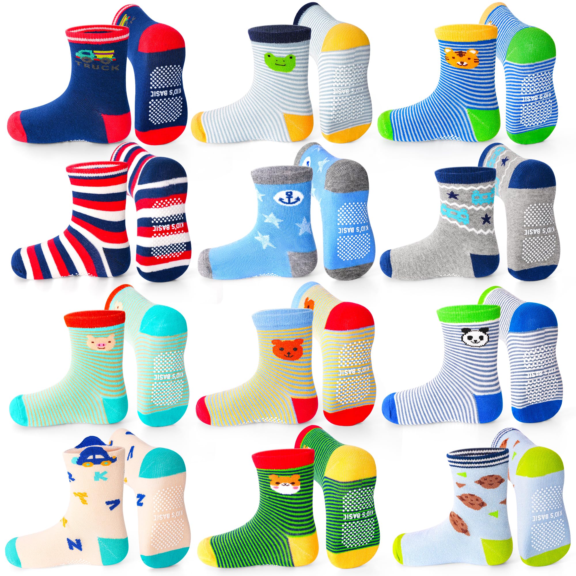 ELUTONG Toddler Baby Grip Socks-Cute Kid's Non Slip Socks-12 Pairs Of Baby’s Socks Suitable Baby Kids Aged 1-7 Years — view 11