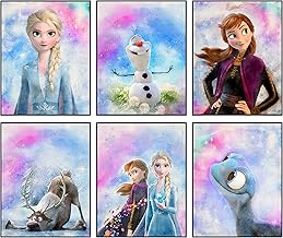 Frozen Wall Decor Posters for Girls Room Decor, Set of 6 Prints, 8x10 Inch, Frozen Bedroom Decor for Girls, Frozen Poster, Girls Bedroom Decor, Watercolor Art Pictures of Elsa Anna Olaf Kristoff Sven for Tween Girl, Kids Bedroom Playroom Birthday Party Decoration Frozen 1 2
