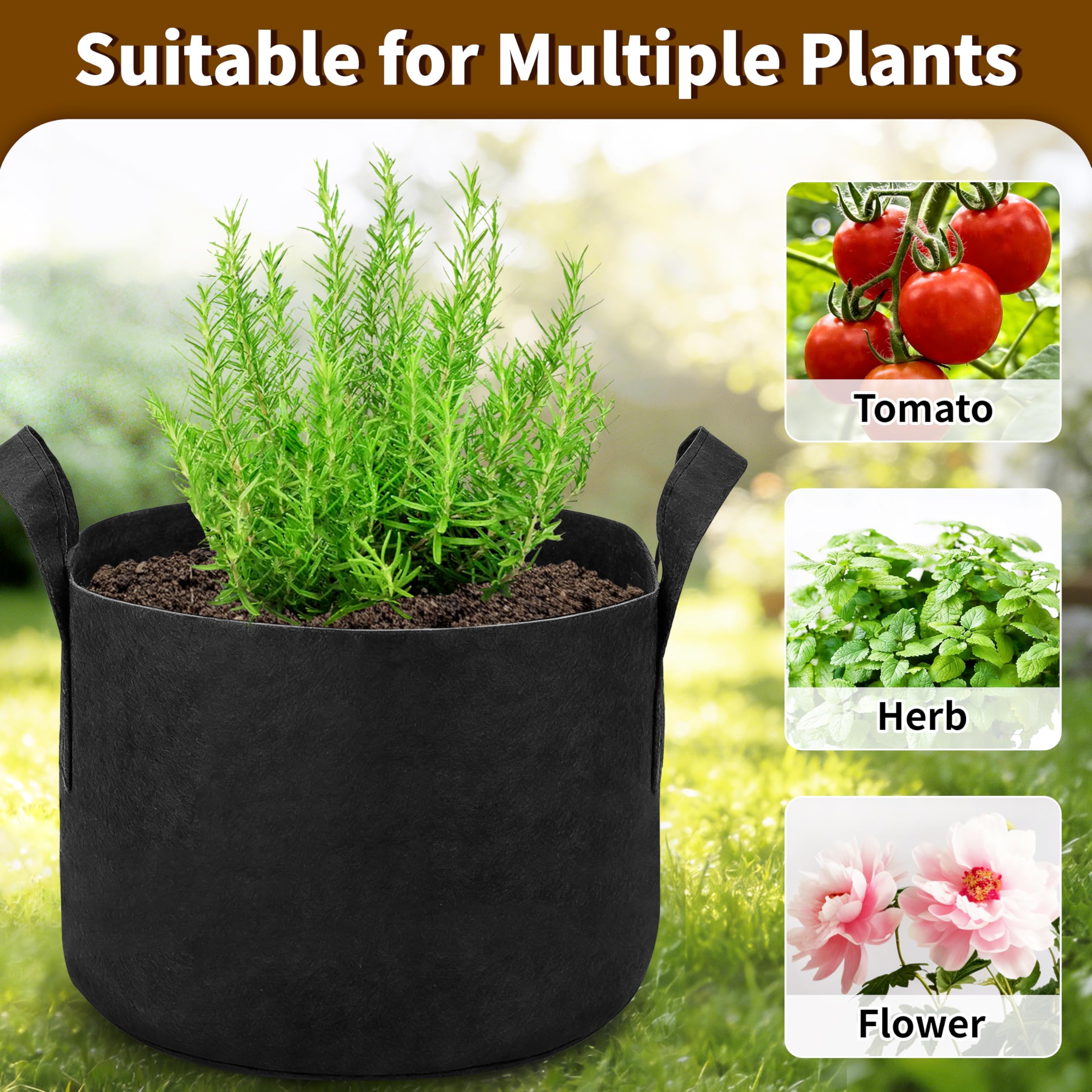 Lot de 12 sacs de culture de 12 litres en tissu non tissé robuste de 300 g avec poignées renforcées, sacs de culture respirants pour tomates, pommes de terre, légumes pour jardin et terrasse