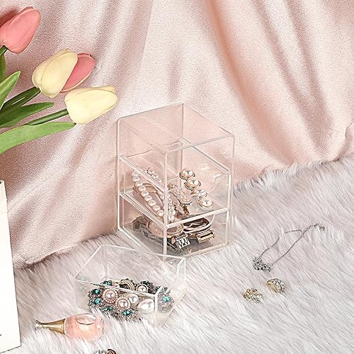 Miniatura 6 de BTSKY Paquete de 1 organizador de almacenamiento de acrílico pequeño con cajones, organizador de escritorio transparente de 3 capas para suministros