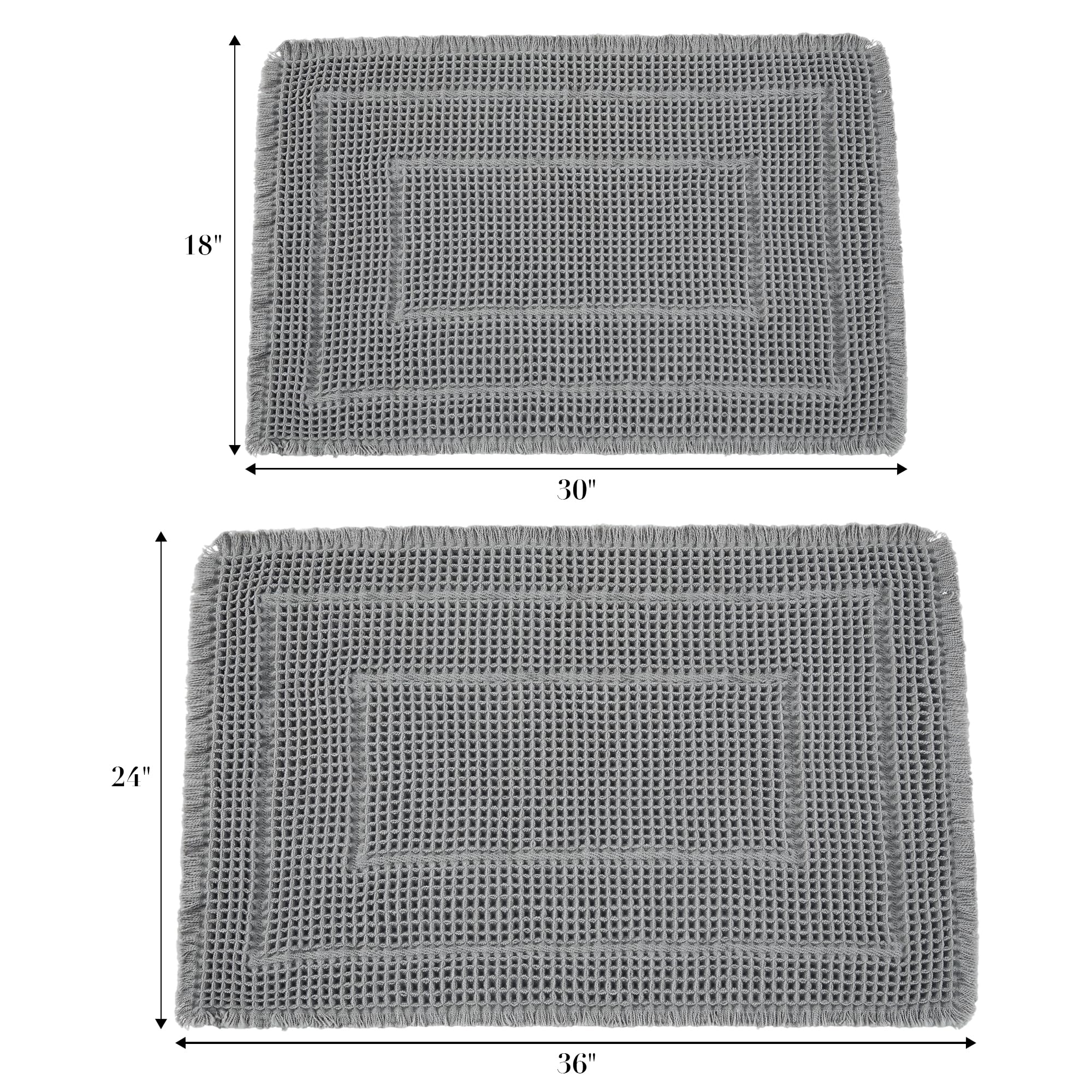 Bath Matts - Upgraded Waffle Super Absorbent, Non Slip Washable, Quick Dry Shower Mats, Ultra Soft for Bathroom Floor, Grey, 24"*36